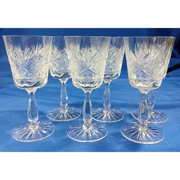 Vtg Bohemian Cut Lead Crystal Decanter 6 Wine Sherry Cordial Glasses Set - Picture 4 of 16